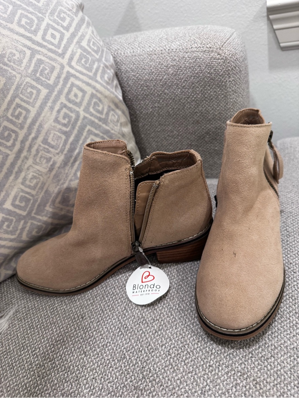 Blondo Taupe Suede Side-Zip Ankle Booties